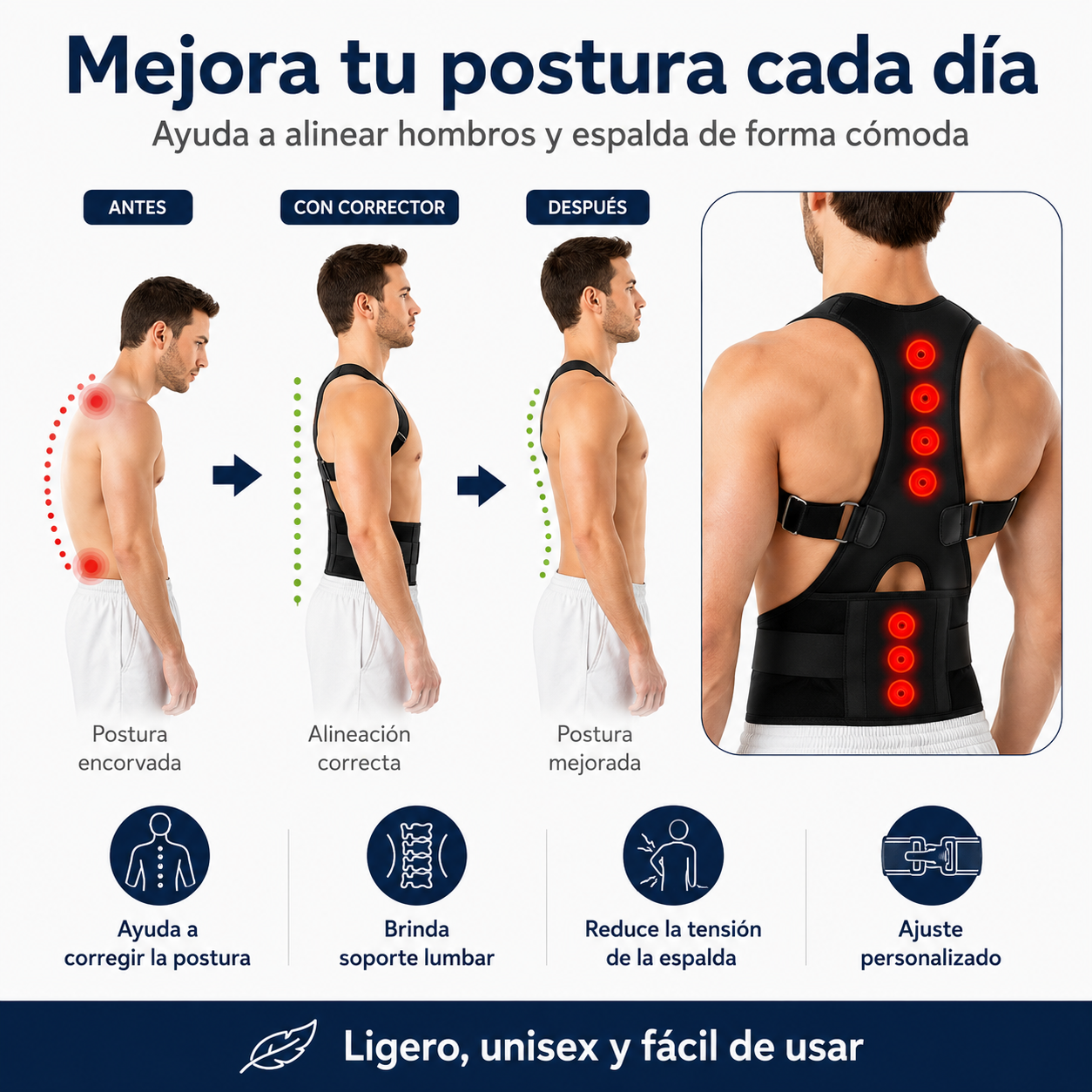 Corrector de  postura espalda ajustable